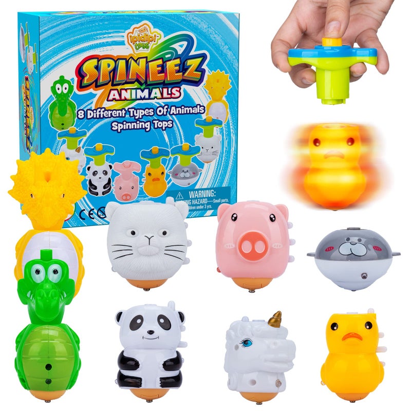 IPIDIPI TOYS Spineez Animal Light Up Spinning Tops 8 Cute LED Spinners Toys Easter Basket Stuffers for Kids Birthday Party Favors Goodie Bag Stuffers School Prizes for Boys Girls - Image 3