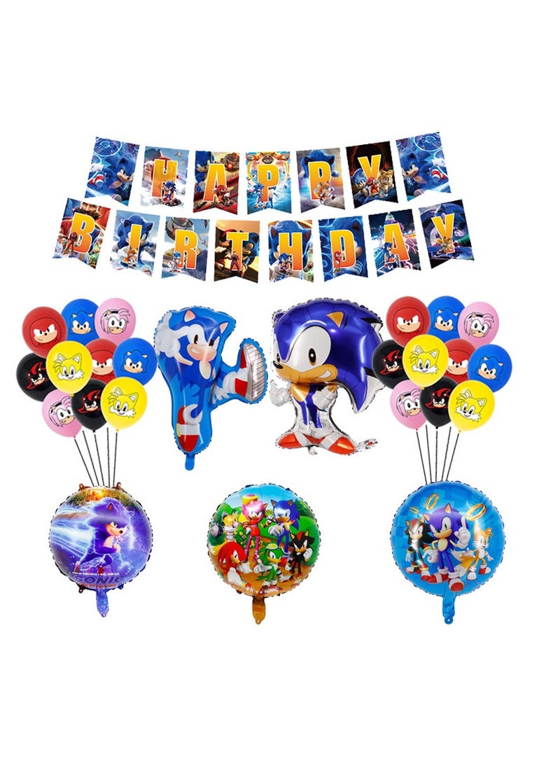 26pcs /set Cartoon Sonic theme birthday party decoration balloon set children’s party supply aluminum foil balloon - Image 1