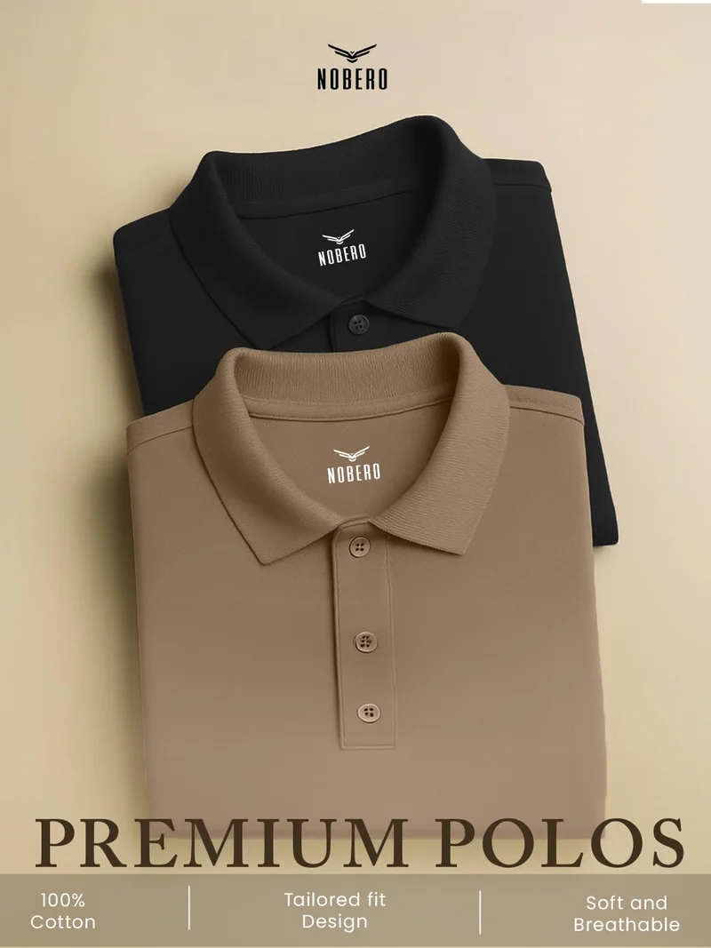 نوبيرو Men's Cotton Solid Regular Fit Polo Shirt