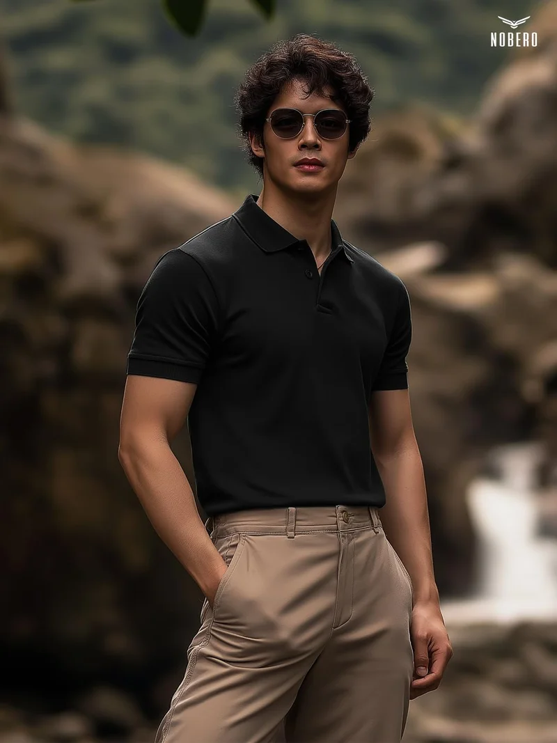 NOBERO  Men's Cotton Solid Regular Fit Polo Shirt for Men | Best Price UAE
