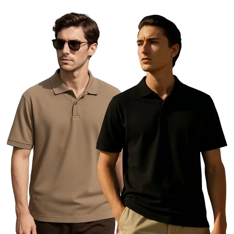 NOBERO Men's Cotton Solid Regular Fit Polo Shirt - Pack of 2