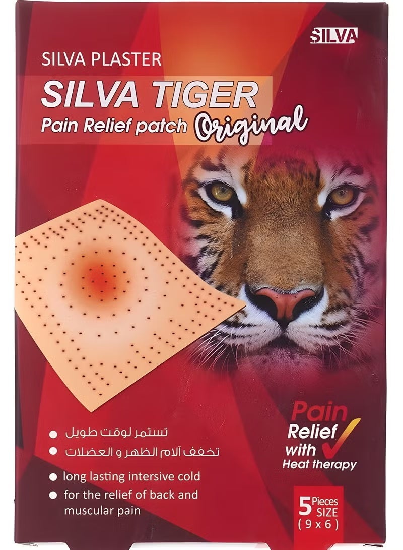 Silva Tiger Original Pain Relief Patch Heat Therapy, Herbal Patches for Bone Pain Relief, for Back, Neck, Shoulder, Knee Pain and Muscle Soreness Hot Patch 9cmX6cm, Pack of 5 Pieces