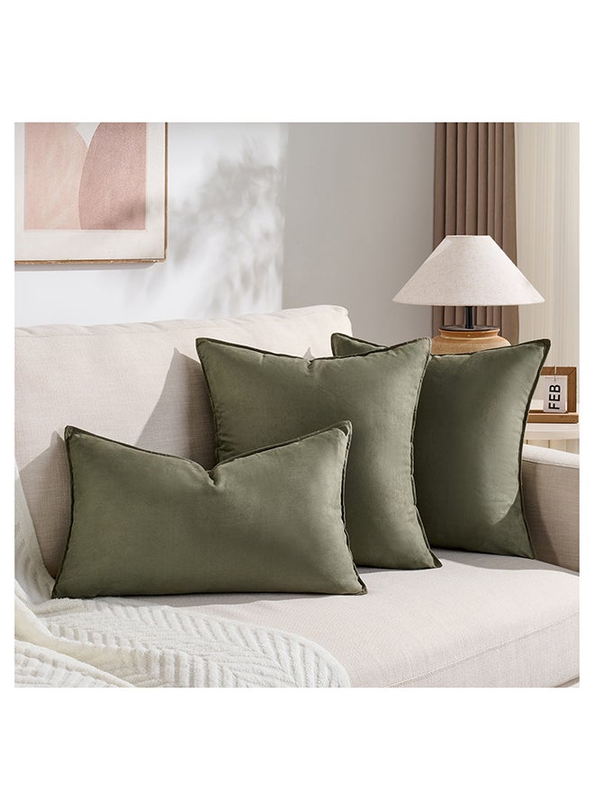 Fancy Homi مجموعة من 2 أغطية وسائد زخرفية محايدة للكنبة، السرير والأريكة، ناعمة للغاية ونمط مخملي، تصميم جمالي وحديث - 45x45 سم - أخضر زيتوني - Image 5