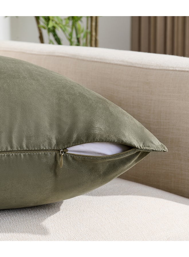 Fancy Homi مجموعة من 2 أغطية وسائد زخرفية محايدة للكنبة، السرير والأريكة، ناعمة للغاية ونمط مخملي، تصميم جمالي وحديث - 45x45 سم - أخضر زيتوني - Image 3
