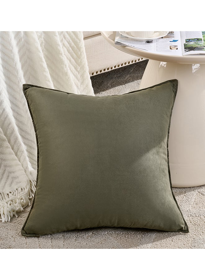 Fancy Homi مجموعة من 2 أغطية وسائد زخرفية محايدة للكنبة، السرير والأريكة، ناعمة للغاية ونمط مخملي، تصميم جمالي وحديث - 45x45 سم - أخضر زيتوني - Image 2