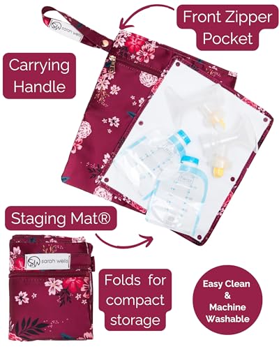 Sarah Wells Pumparoo Wet Dry Bag for Breast Pump Parts Compact Organizer with Waterproof Pocket Staging Mat Fridge Hack Machine Washable Pumping Accessory Berry Bloom - Image 3