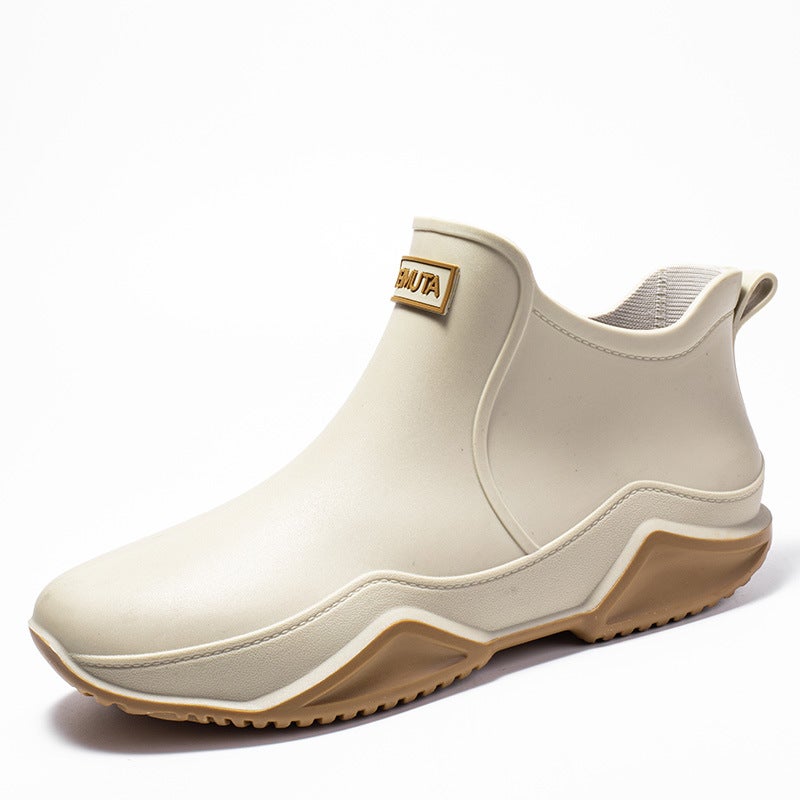 Fashionable Short PVC Rain Boots for Men Creamy-white 