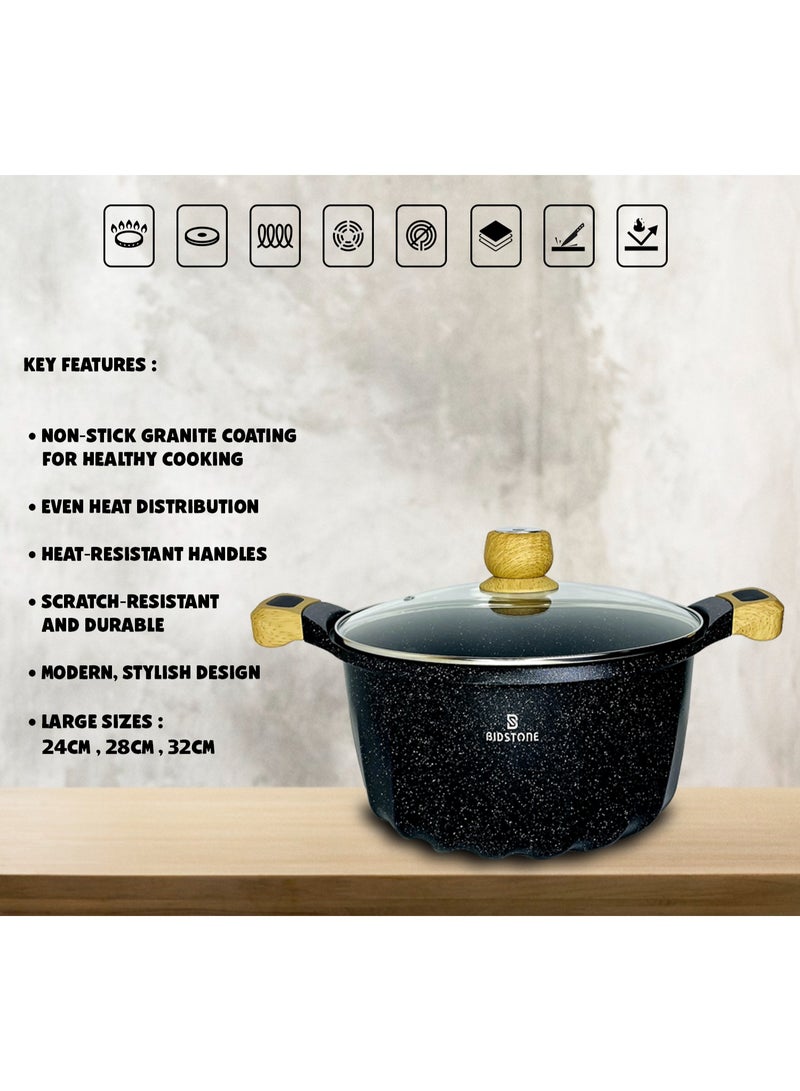 Bidstone 32cm Family-Size Cooking Pot – 11.2 L Aluminum Soup Casserole with Glass Lid – Multi-Layer Granite Coating, Fixed Handle, Oven Safe & 100% PFOA-Free - Image 2