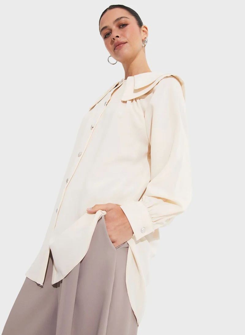 JUNE Baby Collar Embellished Button Detail Shirt