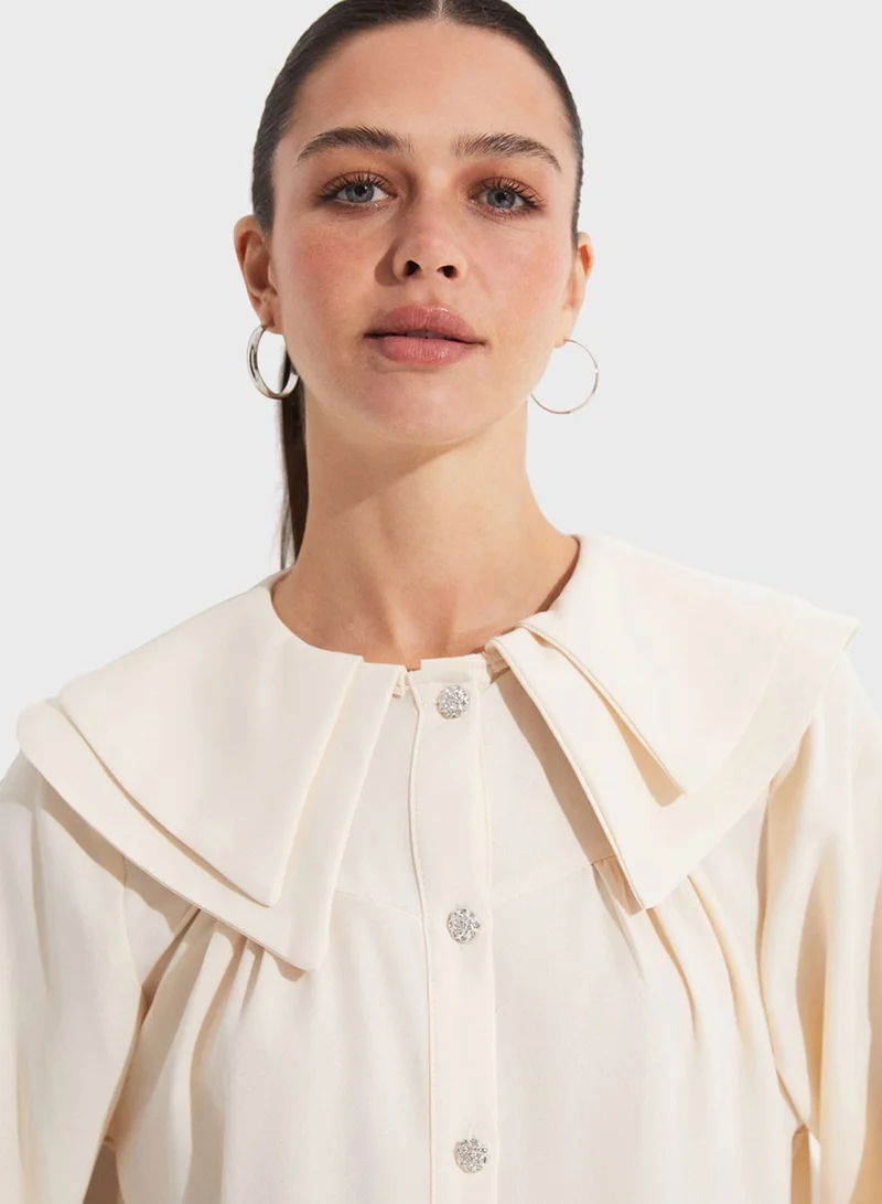 JUNE Baby Collar Embellished Button Detail Shirt
