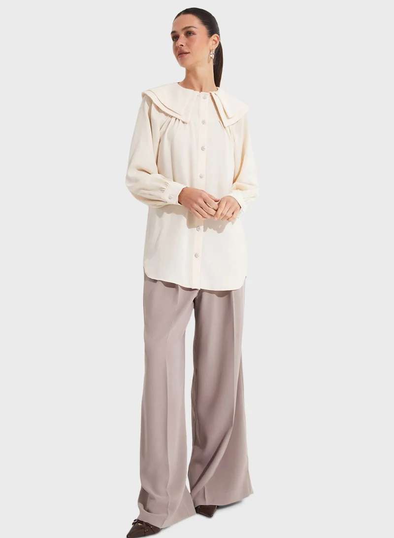 JUNE Baby Collar Embellished Button Detail Shirt