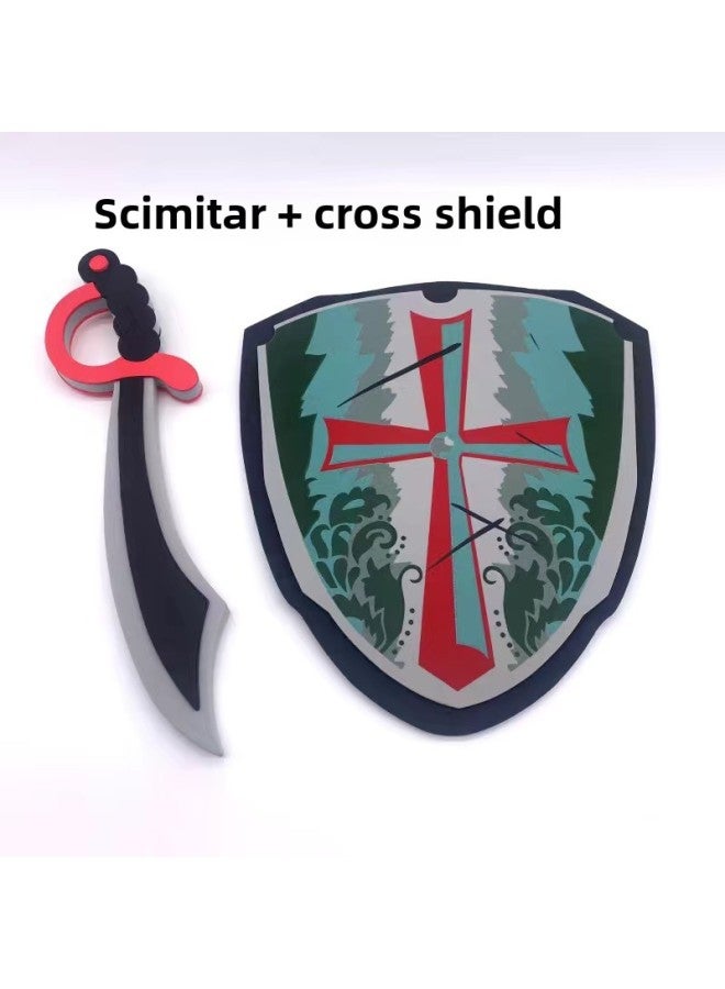 Spot Eva Toy Sword Shield Manufacturers Environmental Protection Standard Foam Children's Toy Manufacturers Simulation Model-Color:Scimitar W023 Cross Shield W003  - Image 1