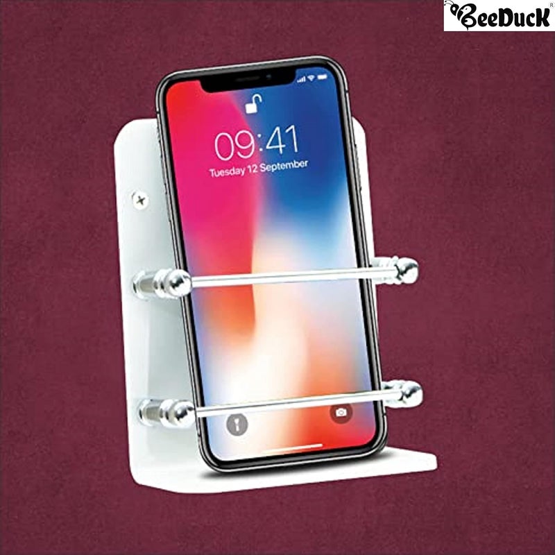 BeeDuck ® White Acrylic Single Mobile Holder Stand for Mobile Charging, TV & AC Remote Holding and Keys Hanging at Home, Office, Bedroom, Hotel Wall Mount Multipurpose Stand - Image 3