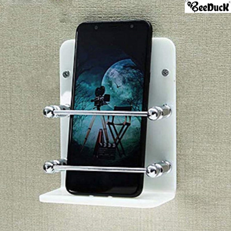 BeeDuck ® White Acrylic Single Mobile Holder Stand for Mobile Charging, TV & AC Remote Holding and Keys Hanging at Home, Office, Bedroom, Hotel Wall Mount Multipurpose Stand - Image 5