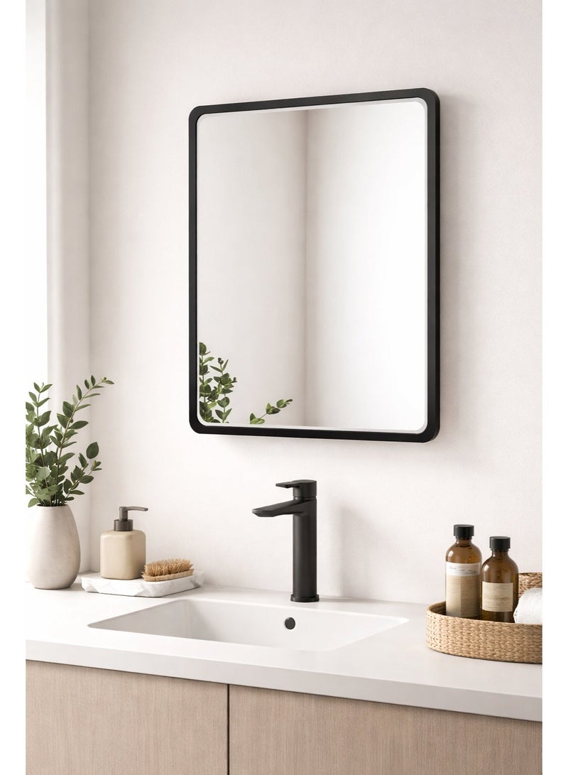 Primanova Wall Mounted Bathroom Mirror 39.5× 52 cm Rectangular With Rounded Corners Matte Plastic Frame HD Glass Reversible Design For Vanity And Wash Basin (Black) - Image 3