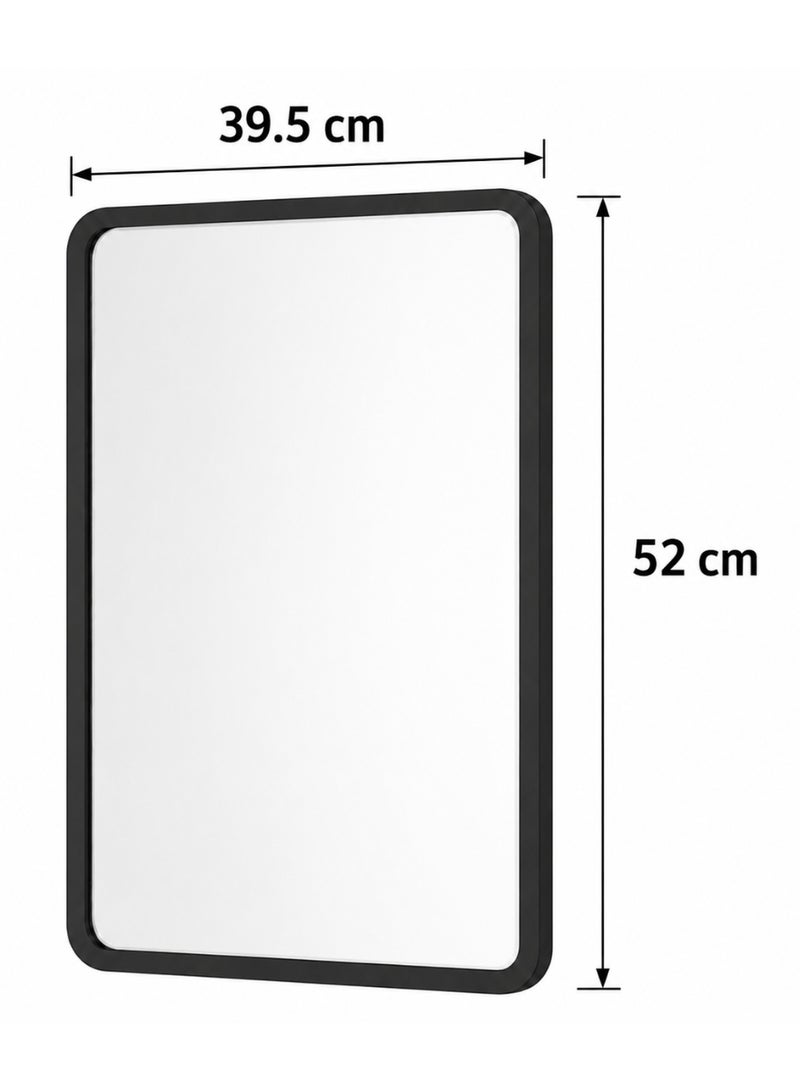 Primanova Wall Mounted Bathroom Mirror 39.5× 52 cm Rectangular With Rounded Corners Matte Plastic Frame HD Glass Reversible Design For Vanity And Wash Basin (Black) - Image 5