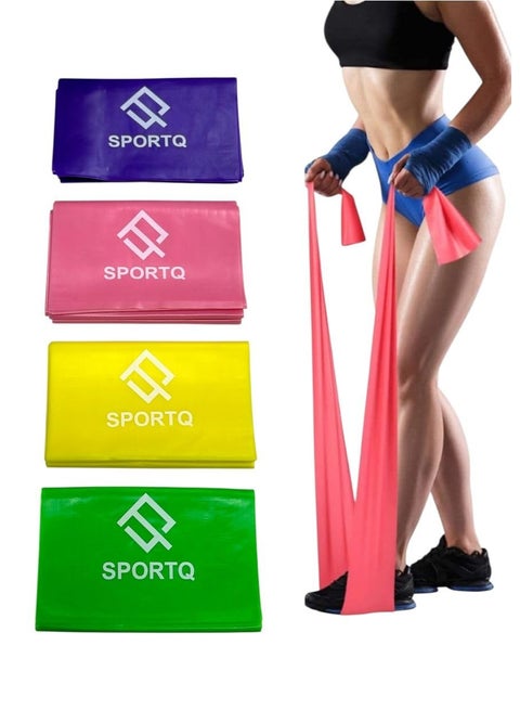 حزام الخالي من الاتكس استك مقاومة (قطعة واحدة) من سبورت كيو®️يصلح للعلاج الطبيعي وتحسين القوة واللياقة البدنية، احزمة مقاومة للباليه واليوجا متعدد الالوان