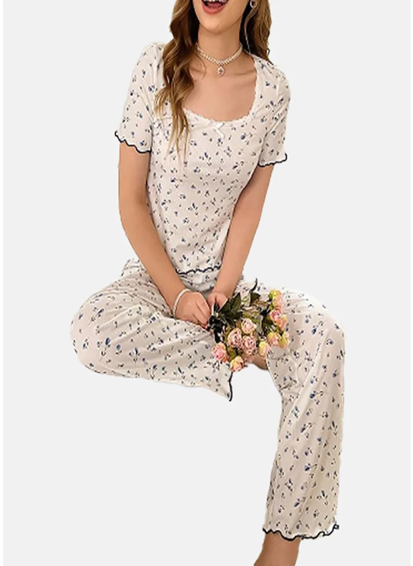 يونيكي White Floral Pyjamas & Top