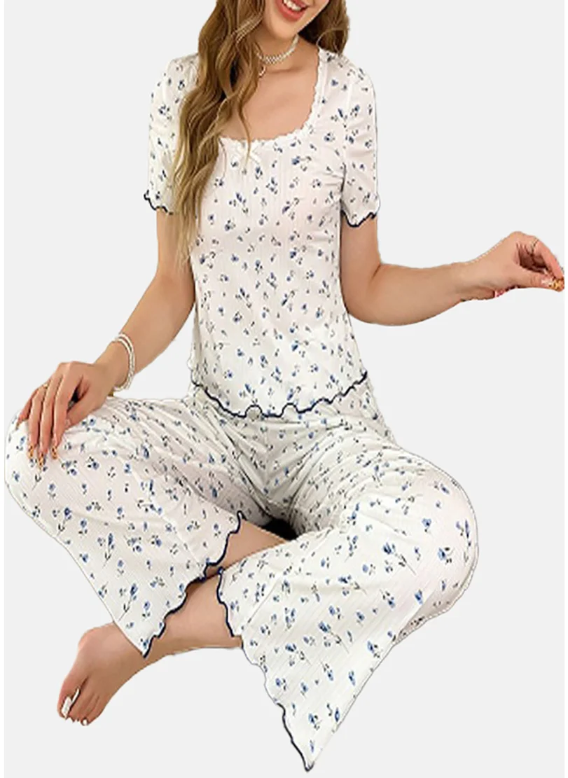 يونيكي White Floral Pyjamas & Top