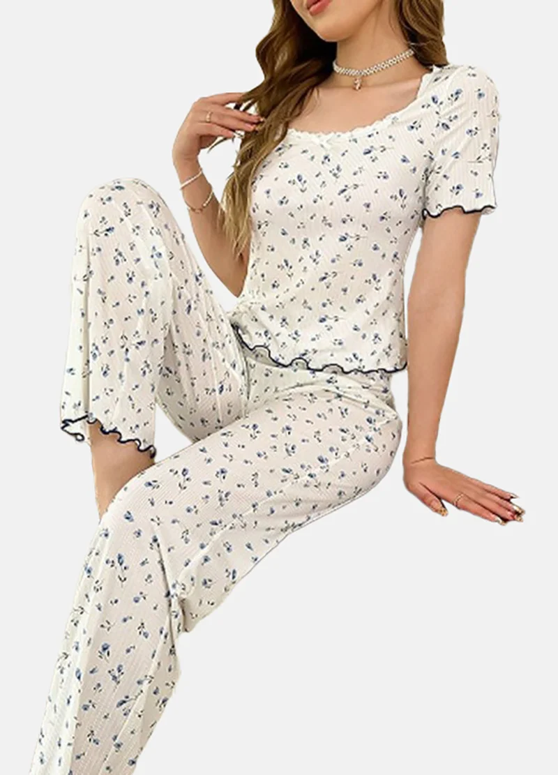 يونيكي White Floral Pyjamas & Top
