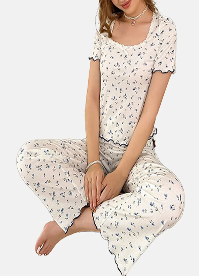 يونيكي White Floral Pyjamas & Top