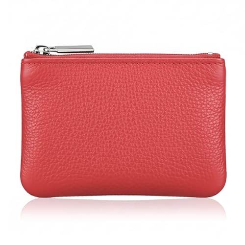 Hibate Red Small Leather Coin Purse Change Pouch for Women Men Kids with Zip Key Ring - Image 2