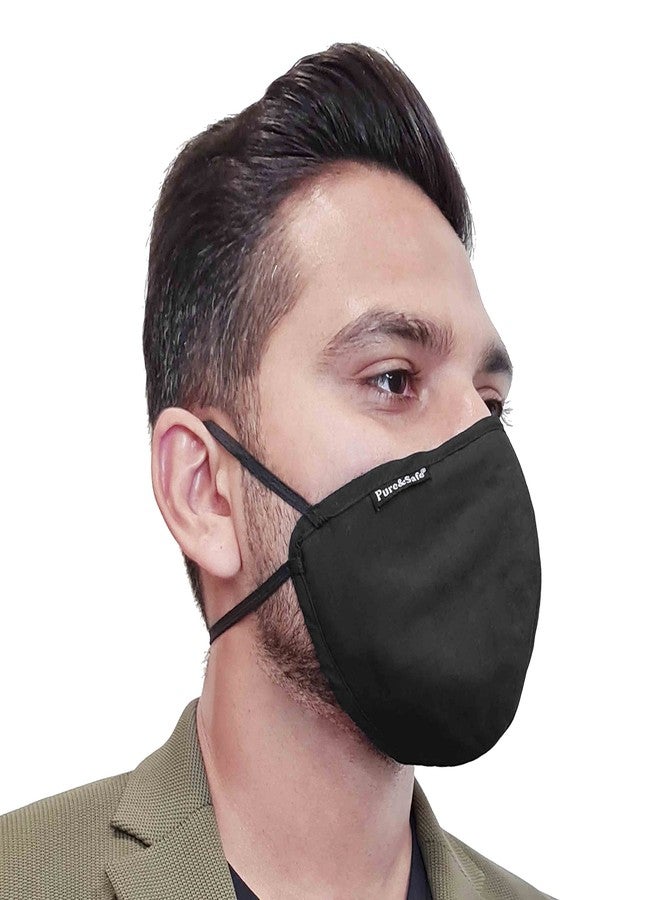 Khadi Essentials Pure&Safe N95 FFP5 Cotton Washable & Reusable Head Loop Mask for Men & Women | CE, EN, IS Certified & Third Party Tested Pack of 2(Black)