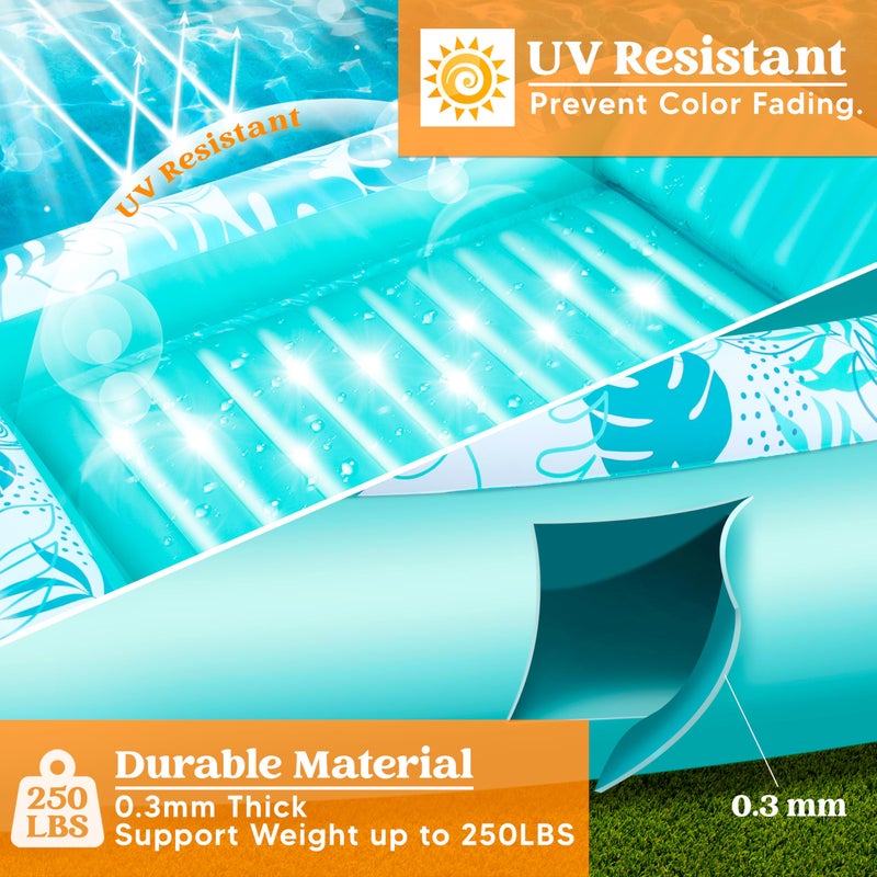 SLOOSH Inflatable Tanning Pool Lounger Float, 70" x 46" Pool Floats Adult with Pillow, 4 in 1 Suntan Tub Raft Floatie,Sunbathing Bed Lounge for Water Blow Up Kids Ball Pit Party Gifts, L-Cyan White - Image 4