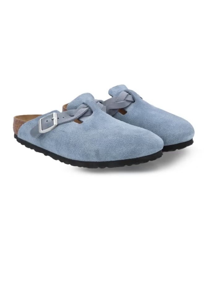 BIRKENSTOCK Suede Buckle Clogs – Dusty Blue | Casual Slip-On Comfort Shoes - Image 2
