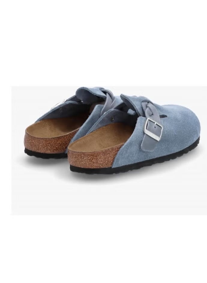 BIRKENSTOCK Suede Buckle Clogs – Dusty Blue | Casual Slip-On Comfort Shoes - Image 3