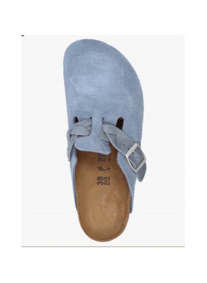 BIRKENSTOCK Suede Buckle Clogs – Dusty Blue | Casual Slip-On Comfort Shoes - Image 4