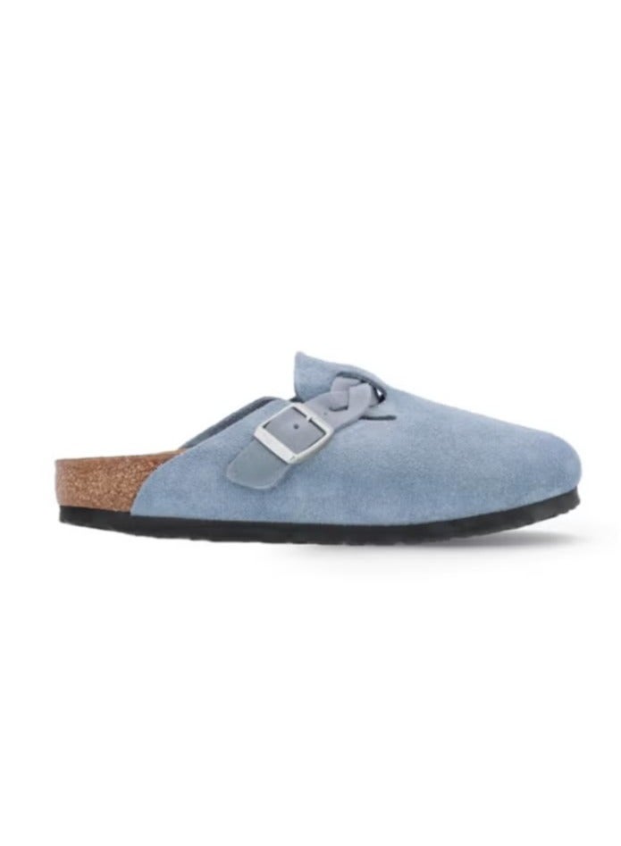 BIRKENSTOCK Suede Buckle Clogs – Dusty Blue | Casual Slip-On Comfort Shoes - Image 1
