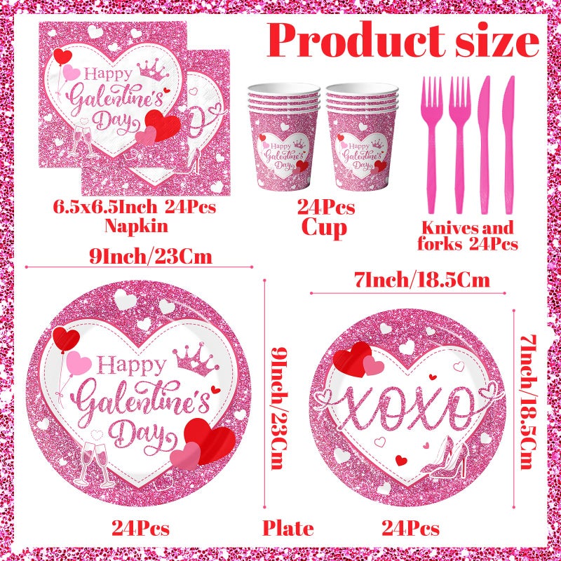 TEMYAXU Galentines Day Plates and Napkins Sets, Pink Glitter Galentines Day Decorations includes Happy Galentines's Day Plates and XOXO Napkins, for Girl Lady Galentine Day Party Decorations - Image 3
