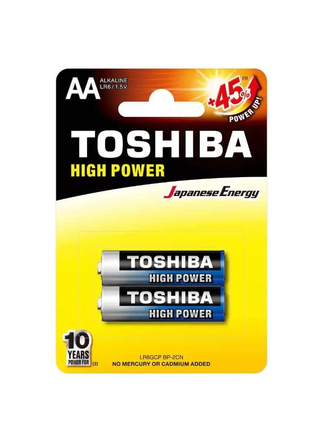 Toshiba Toshiba High Power Alkaline AA LR6 1.5V, +45% Power Up Energy, Pack of 2 pcs 