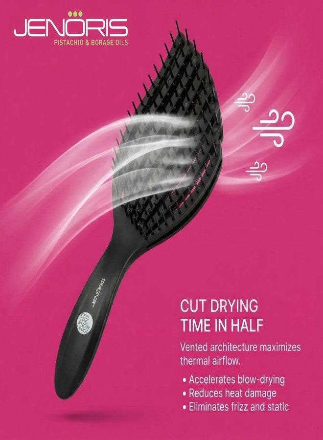JENORIS Knot Brush for Wet & Dry Use - Detangling Brush for All Types, Anti-Static Vent Brush for Curly, Thick & Long Styles, Salon Quality, Black - Image 4