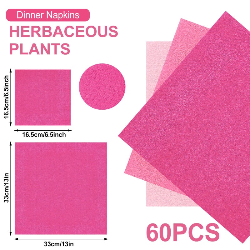 Whaline Pink Napkins 6.5 x 6.5 Inch 3 Colors Dinner Napkins Pink Theme Disposable Paper Napkins Luncheon Napkins for Party Celebration Gathering Supplies Table Decorations  60 Pack - Image 2