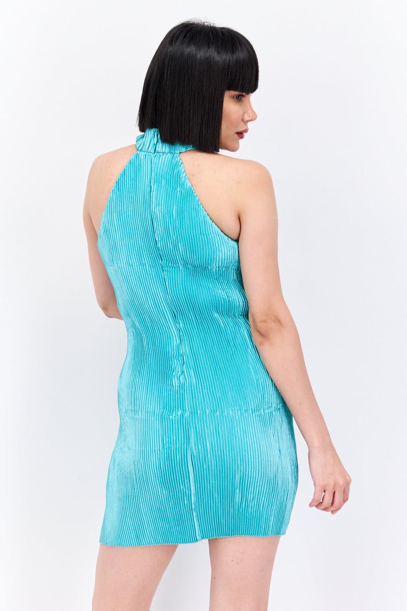 Missguided Women Petite Pleated Mini Dress, Blue - Image 3