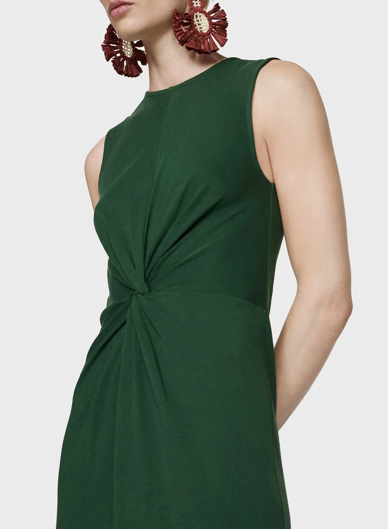 MANGO Knot Front Midi Dress