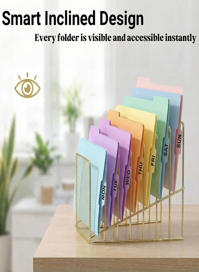 Simmer Stone 2 pcs Incline File Sorter, 7 Slot Magazine Holder for Letter, Document, Folder and Book, Metal Desktop Organizer Rack for Home, School and Office (2-gold) - Image 4