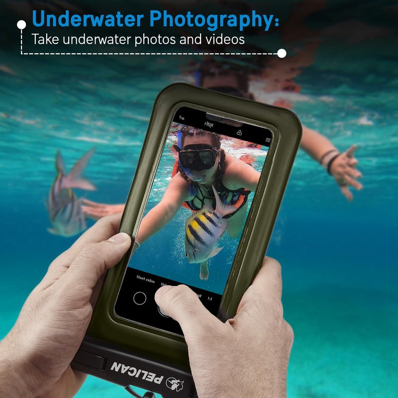 Pelican 2 Pack Marine - IP68 Waterproof Phone Pouch (Regular Size) Floating Waterproof Phone Case - Beach Cruise Ship Travel Essentials - Works with All Phones - Detachable Lanyard - OD Green - Image 4