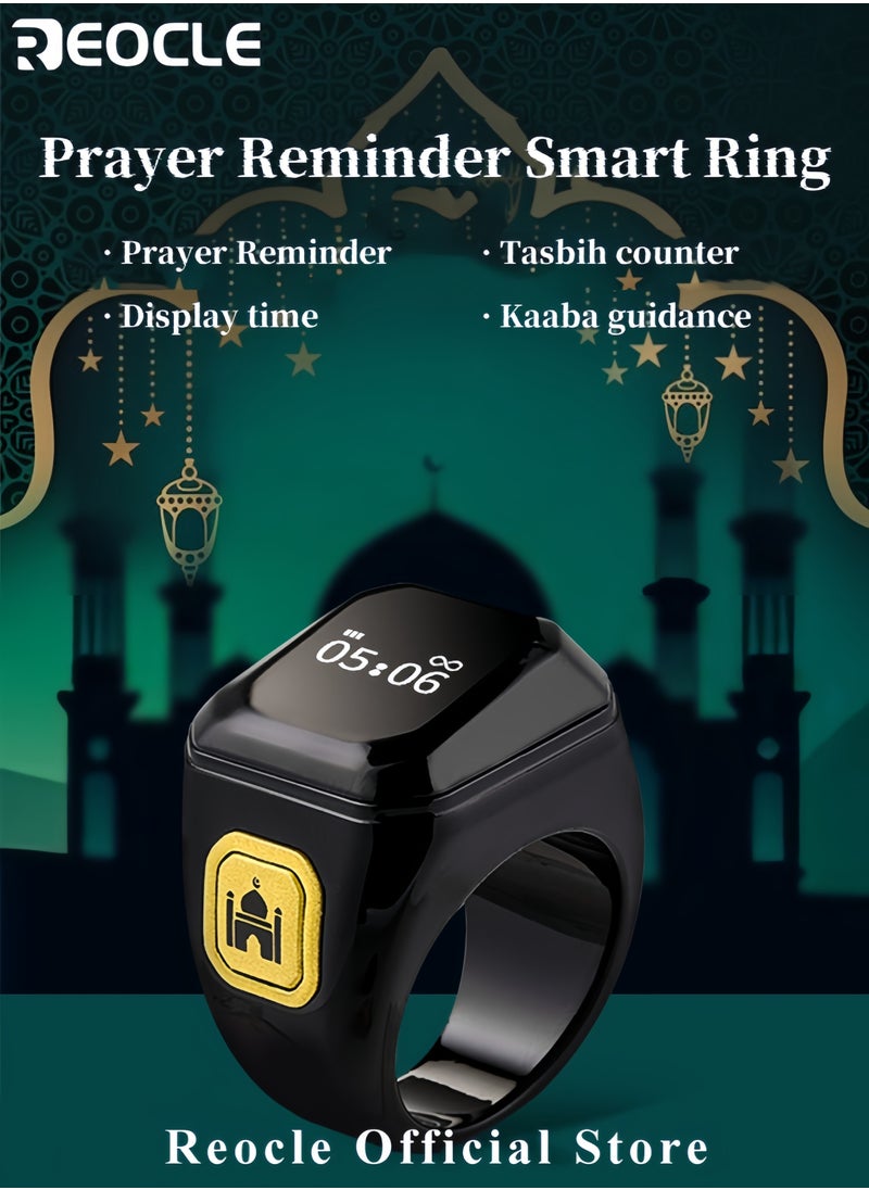 REOCLE Prayer Reminder Smart Ring Electronic Ring with Mosque Pattern Smart Electronic Finger Counter Ring Rechargeable Ring with LED Screen and Counter Reminder  - Image 2