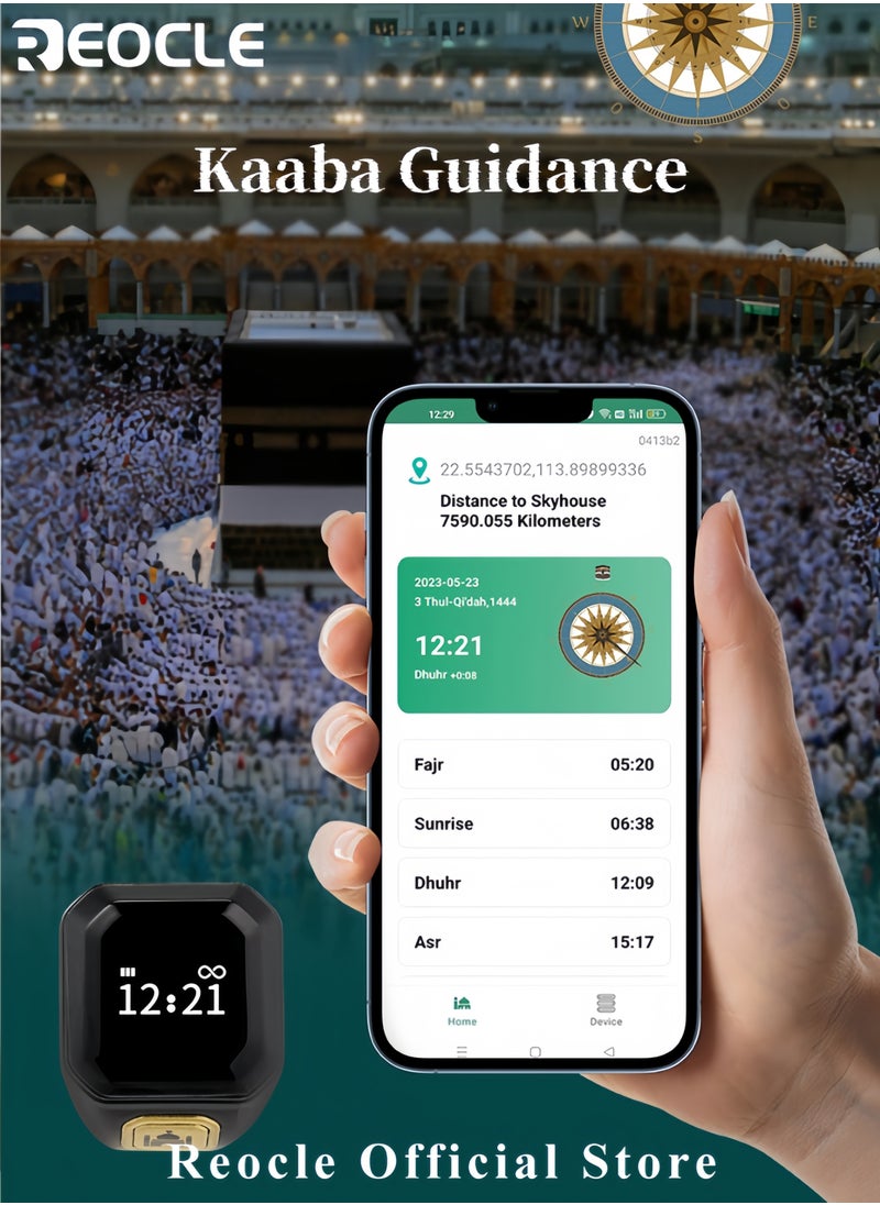 REOCLE Prayer Reminder Smart Ring Electronic Ring with Mosque Pattern Smart Electronic Finger Counter Ring Rechargeable Ring with LED Screen and Counter Reminder  - Image 3