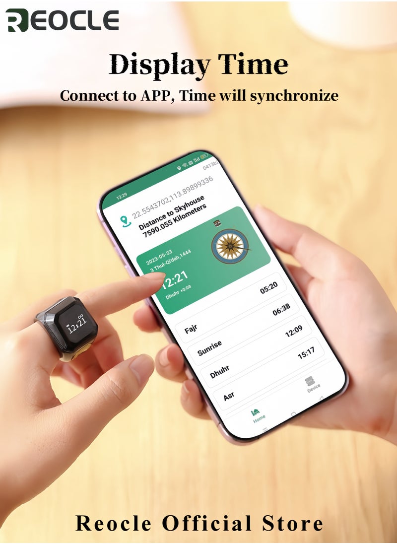 REOCLE Prayer Reminder Smart Ring Electronic Ring with Mosque Pattern Smart Electronic Finger Counter Ring Rechargeable Ring with LED Screen and Counter Reminder  - Image 4