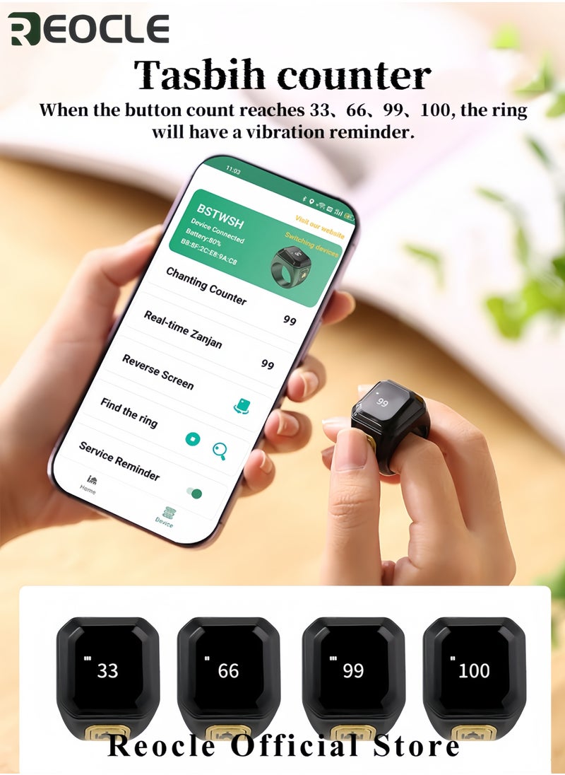 REOCLE Prayer Reminder Smart Ring Electronic Ring with Mosque Pattern Smart Electronic Finger Counter Ring Rechargeable Ring with LED Screen and Counter Reminder  - Image 5