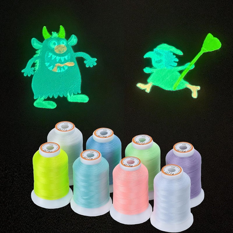 New brothread 8 Colors Luminary Glow in The Dark Embroidery Machine Thread Kit 30WT 500M(550Y) Each Spool for Embroidery, Quilting, Sewing - Image 5