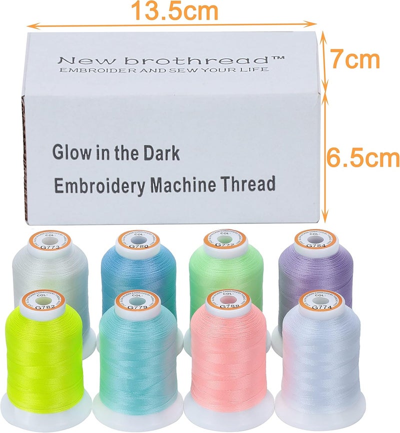 New brothread 8 Colors Luminary Glow in The Dark Embroidery Machine Thread Kit 30WT 500M(550Y) Each Spool for Embroidery, Quilting, Sewing - Image 4