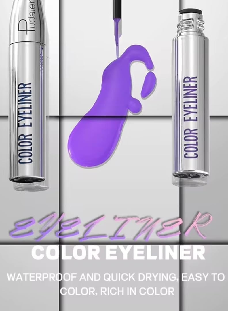 pudaier قلم كحل سائل ملون سريع الجفاف سهل التلوين لامع ومطفأ دقيق لخط العين مكياج لا يتقشر ولا يتلطخ مقاوم للماء وطويل الأمد قلم كحل لامع أسود 08 - Image 3