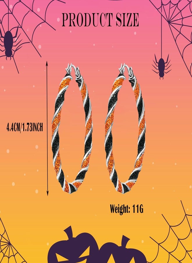Skyfun Halloween Earrings for Women Alloy Hoop Earrings Bling Orange Black Stripe Big Hoop Stud Earring Halloween Party Favors Halloween Costume Decorations Accessories - Image 2