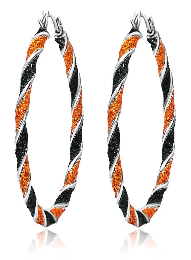 Skyfun Halloween Earrings for Women Alloy Hoop Earrings Bling Orange Black Stripe Big Hoop Stud Earring Halloween Party Favors Halloween Costume Decorations Accessories - Image 1