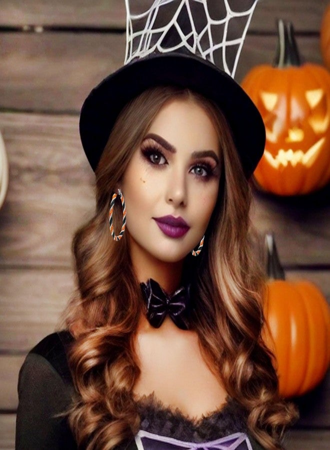 Skyfun Halloween Earrings for Women Alloy Hoop Earrings Bling Orange Black Stripe Big Hoop Stud Earring Halloween Party Favors Halloween Costume Decorations Accessories - Image 5